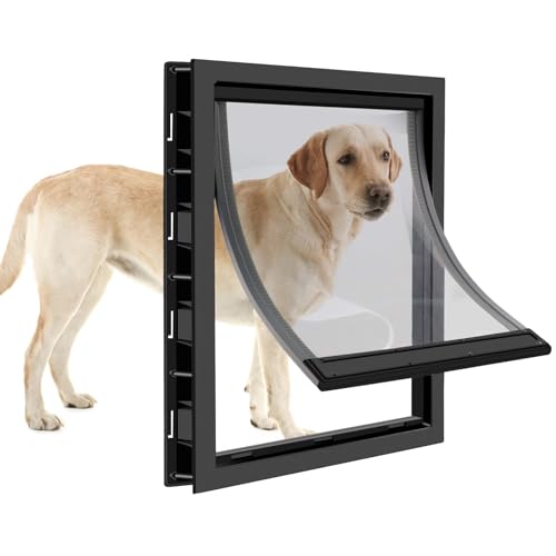 RUYICZB Große Hundeklappe Mit Weicher, Transparenter Magnetklappe Und Einrastbarer Verschlussplatte, Premium-Haustür Aus PVC-Kunststoff Für Große Hunde,Schwarz,L von RUYICZB