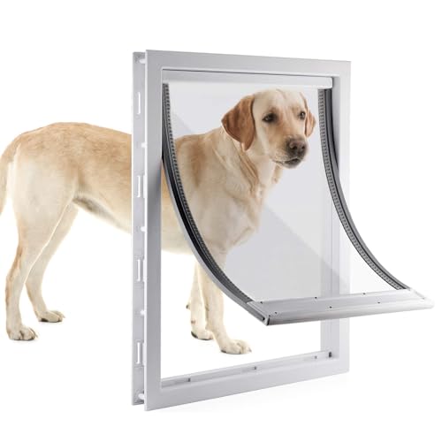 RUYICZB Große Hundeklappe Mit Weicher, Transparenter Magnetklappe Und Einrastbarer Verschlussplatte, Premium-Haustür Aus PVC-Kunststoff Für Große Hunde,Weiß,L von RUYICZB