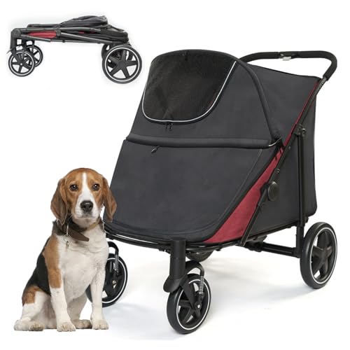 RUYICZB Großer Kinderwagen für Haustiere, mit einem klick zusammenklappbarer Kinderwagen für Haustiere mit Stauraum, Leichter Joggingwagen für Hunde mit stoßdämpfenden Rädern,Schwarz von RUYICZB