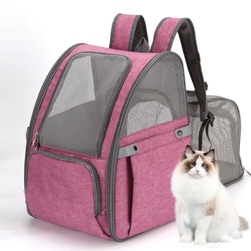 RUYICZB Haustier Rucksüke Für Hund Und Katzen Mit Front Opening-Mesh Fenstertaschen, Tragbare Und Erweiterbare Outdoor Faltbarer Raum Tragetasche, Katzentasche Maximale Last 6Kg,Rosa von RUYICZB