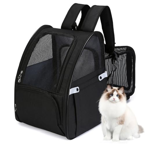 RUYICZB Haustier Rucksüke Für Hund Und Katzen Mit Front Opening-Mesh Fenstertaschen, Tragbare Und Erweiterbare Outdoor Faltbarer Raum Tragetasche, Katzentasche Maximale Last 6Kg,Schwarz von RUYICZB