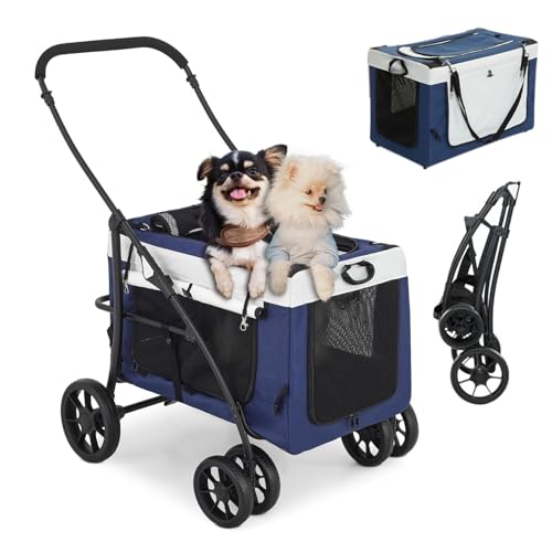 RUYICZB Hunde-/Katzenkäfig-Jogger-Kinderwagen für mittelgroße und kleine Hunde und Katzen, Haustier-Kinderwagen mit 4 Rädern, Abnehmbarer Tragetasche und atmungsaktivem Netz von RUYICZB