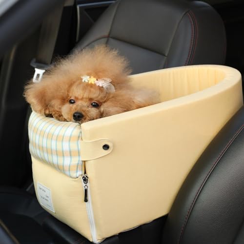 RUYICZB Hunde Autositz Der Auto Mittelarmlehne Hundesitz Auto Für Hunde Katzen Tragbare Konsole Hund Autositz Waschbar Hund Katze Booster Sitz Auf Auto Armlehne,Yellow m,Double Armrest von RUYICZB