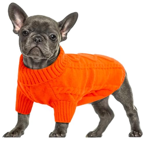 RUYICZB Hunde-Pullover, Welpen-Pullover Für Kleine Hunde, Warme Winter Herbst Hund Kabel Strickwaren, Rollkragen Lange Ärmel Stricken Pullover Für Große Mittlere Hunde Weihnachten,Orange,XS von RUYICZB