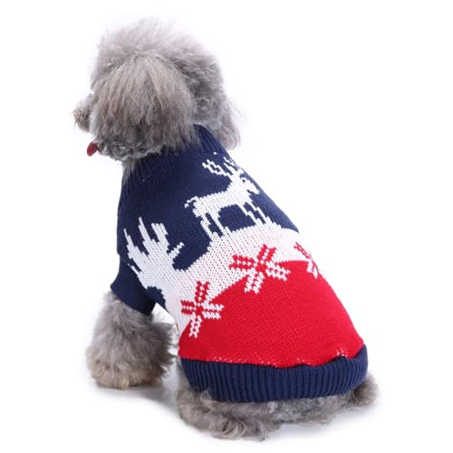 RUYICZB Hunde-Weihnachtspullover, Klassischer Schneeflocken-Rollkragenpullover Für Welpen, Weihnachtspullover Für Hunde, Winterkleidung, Warmer Pullover Für Yorkies, Chihuahua,Blau,L von RUYICZB