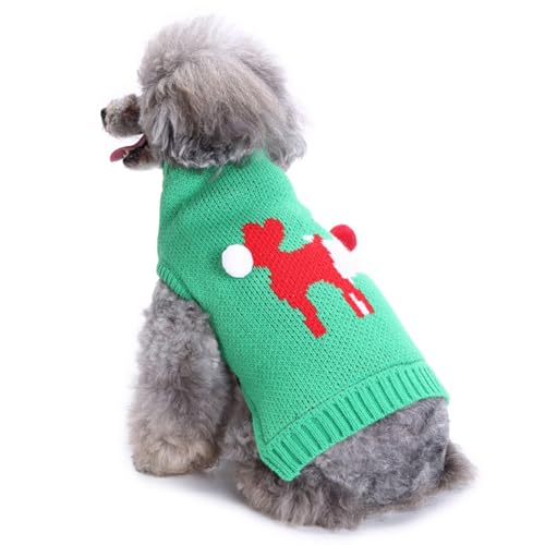 RUYICZB Hunde-Weihnachtspullover, Klassischer Schneeflocken-Rollkragenpullover Für Welpen, Weihnachtspullover Für Hunde, Winterkleidung, Warmer Pullover Für Yorkies, Chihuahua,Green a,L von RUYICZB