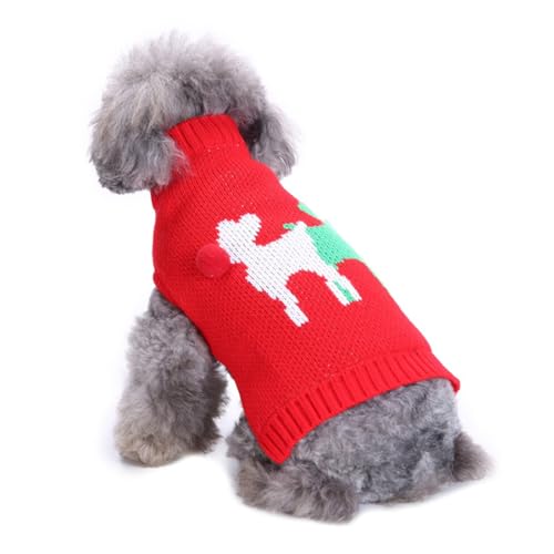 RUYICZB Hunde-Weihnachtspullover, Klassischer Schneeflocken-Rollkragenpullover Für Welpen, Weihnachtspullover Für Hunde, Winterkleidung, Warmer Pullover Für Yorkies, Chihuahua,Red a,S von RUYICZB