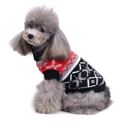 RUYICZB Hunde-Weihnachtspullover, Klassischer Schneeflocken-Rollkragenpullover Für Welpen, Weihnachtspullover Für Hunde, Winterkleidung, Warmer Pullover Für Yorkies, Chihuahua,Schwarz,L von RUYICZB