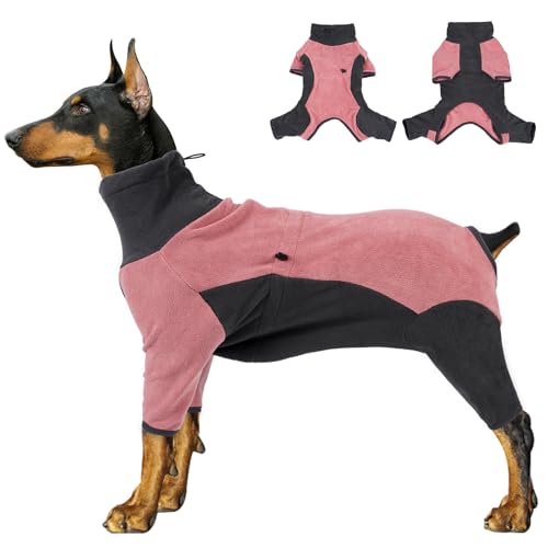 RUYICZB Hunde Winterjacken Wintermäntel Fleece Overall Hundemantel Kleine Mittlere Große Hunde Winterkleidung Im Innen- Und Außenbereich Reißverschluss Haustierbekleidung,Pink+Gray,M von RUYICZB