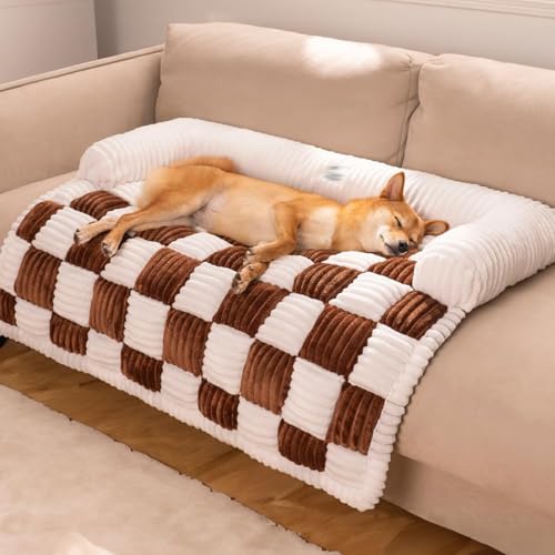 RUYICZB Hundebett, Hundekorb, Hundesofa, Sofabezug, Handwäsche, rutschfest Für Mittelgroße Und Kleine Hunde, Flanell-Hundebett Waschbar Weiches Sofa Für Möbel,Braun,95x95cm/37.4x37.4in von RUYICZB