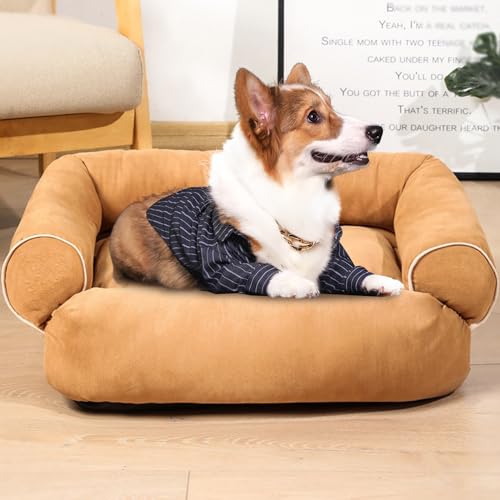 RUYICZB Hundebett-Hundekissen Waschbar, Ergonomisches Hundesofa Für Kleine Und Mittelgroße Hunde, Hundekorb Grosse Hunde Mit Orthopädischer Schaumstoff, rutschfest Boden,Khaki,4XL von RUYICZB