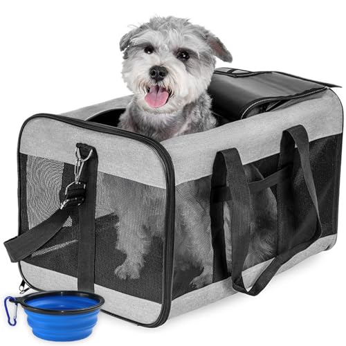 RUYICZB Hundebox Faltbar Kleine Hunde Transportbox Katzenbox Hundetragetasche Transporttasche Katzentasche Für Hund, Katzen, Airline Zugelassen, Reisefreundliche Transporttasche,Grau,L von RUYICZB