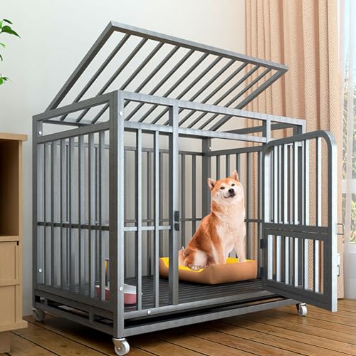 RUYICZB Hundebox Für Zuhause, Hundekäfig Hochbelastbar,Hundehütte Indoor Tiertransportbox Mit Doppeltüren Bodenschale,Hundegitterbox Für Große Mittelgrosse Kleine Hunde,37.4" Lx25.6 Wx33.5 H von RUYICZB