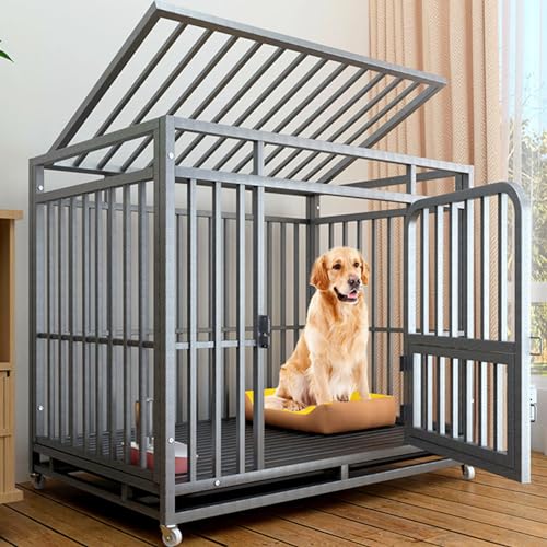 RUYICZB Hundebox Für Zuhause, Hundekäfig Hochbelastbar,Hundehütte Indoor Tiertransportbox Mit Doppeltüren Bodenschale,Hundegitterbox Für Große Mittelgrosse Kleine Hunde,43.3" Lx28.3 Wx37.4 H von RUYICZB