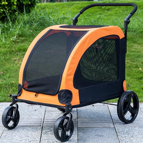 RUYICZB Hundebuggy Hundewagen 50Kg Tragfähigkeit Klappbar Hundetrolley 600D Oxford-Gewebe Nylon-Netzfenster 4 Eva-Räder Hundebox Tierbuggy Katzenbuggy Haustier Transport,Orange von RUYICZB