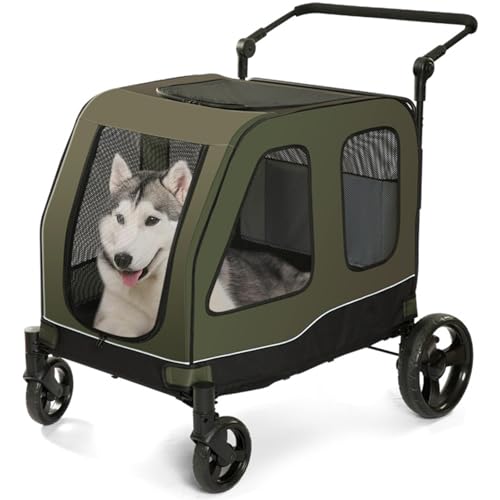 RUYICZB Hundebuggy Hundewagen 60Kg Tragfähigkeit Hundetrolley 600D Oxford-Gewebe Nylon-Netzfenster 4 Rädern Hundebox Tierbuggy Katzenbuggy Haustier Transpor von RUYICZB