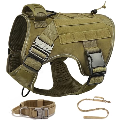 RUYICZB Hundegeschirr, Taktisches Geschirr Hund,No-Pull Einstellbar Sicherheitsgeschirr Hunde Brustgeschirr Molle-Panels Metallschnalle & Griffen,Hundeweste Für Große/Mittlere Hunde,Khaki,Large von RUYICZB