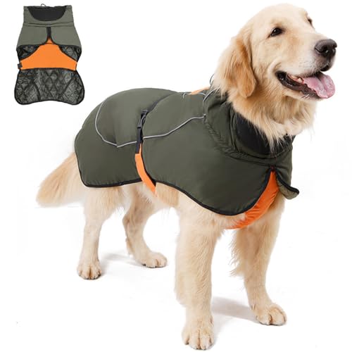 RUYICZB Hundejacke Wasserdicht Winddicht Hundemantel Reflektierende Hundekleidung Für Kaltes Wetter Mit Sicheren Reflexstreifen Warmer Mantel Für Hund Indoor & Outdoor Camping Wandern,Grün,XXL von RUYICZB