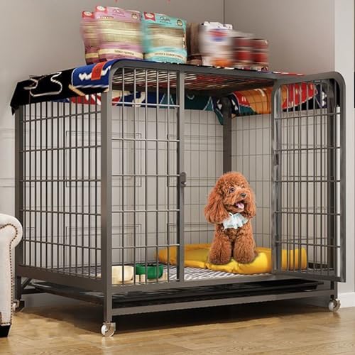 RUYICZB Hundekäfig Für Zuhause Große Mittelgrosse Hunde Transportbox Metall Transportkäfig Dog Crate Mit Rädern 2 Abschließbare Türen Und Abnehmbares Tablett,Schwarz,24" Lx17.7 Wx21.6 H von RUYICZB