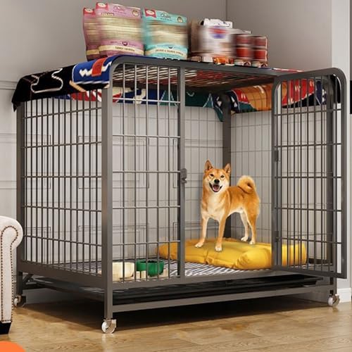 RUYICZB Hundekäfig Für Zuhause Große Mittelgrosse Hunde Transportbox Metall Transportkäfig Dog Crate Mit Rädern 2 Abschließbare Türen Und Abnehmbares Tablett,Schwarz,30.7" Lx19.7 Wx27.5 H von RUYICZB