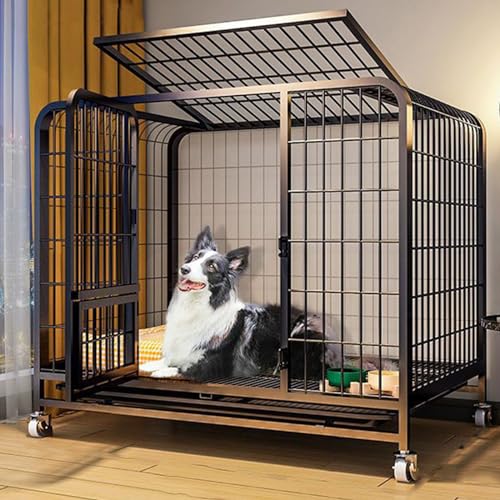 RUYICZB Hundekäfig Für Zuhause Große Mittelgrosse Hunde Transportbox Metall Transportkäfig Dog Crate Mit Rädern 2 Abschließbare Türen Und Abnehmbares Tablett,Schwarz,36.6" Lx24.4 Wx32.3 H von RUYICZB