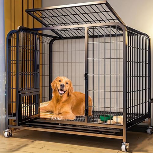 RUYICZB Hundekäfig Für Zuhause Große Mittelgrosse Hunde Transportbox Metall Transportkäfig Dog Crate Mit Rädern 2 Abschließbare Türen Und Abnehmbares Tablett,Schwarz,43.3" Lx28.3 Wx37.4 H von RUYICZB