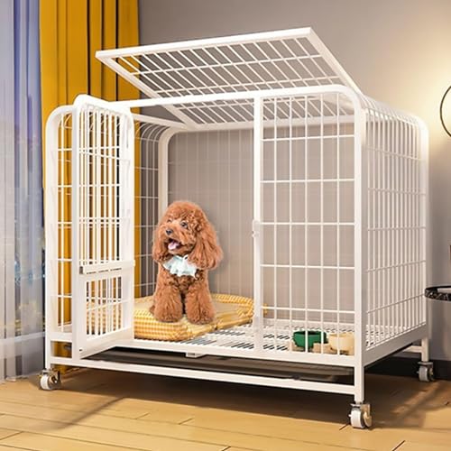 RUYICZB Hundekäfig Für Zuhause Große Mittelgrosse Hunde Transportbox Metall Transportkäfig Dog Crate Mit Rädern 2 Abschließbare Türen Und Abnehmbares Tablett,Weiß,24" Lx17.7 Wx21.6 H von RUYICZB