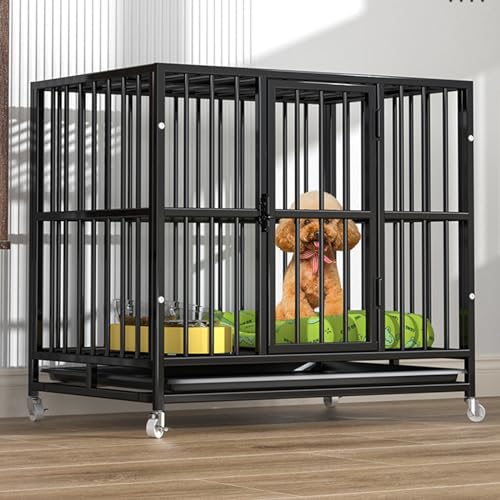 RUYICZB Hundekäfig Große Mittelgrosse Hunde Hundetransportbox Schwerlast Hundetransportkäfig Hundekäfig Für Zuhause Hundezwinger Garten Outdoor Indoor Mit 2 Türen Und 4 Rollen,24" Lx17.7 Wx21.6 H von RUYICZB