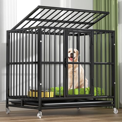 RUYICZB Hundekäfig Große Mittelgrosse Hunde Hundetransportbox Schwerlast Hundetransportkäfig Hundekäfig Für Zuhause Hundezwinger Garten Outdoor Indoor Mit 2 Türen Und 4 Rollen,37.4" Lx25.6 Wx33.5 H von RUYICZB