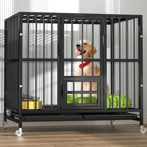 RUYICZB Hundekäfig Große Mittelgrosse Hunde Hundetransportbox Schwerlast Hundetransportkäfig Hundekäfig Für Zuhause Hundezwinger Garten Outdoor Indoor Mit 2 Türen Und 4 Rollen,43.3" Lx28.3 Wx37.4 H von RUYICZB