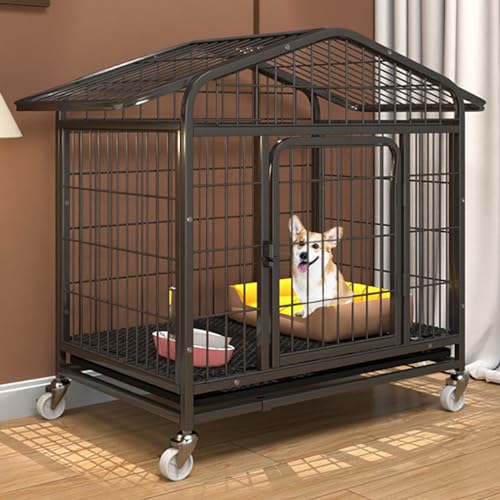 RUYICZB Hundekäfig Hundebox Für Zuhause Hundetransportbox Gitterbox Hund Mit Bodenschale Türen Rollen Haustierkäfig Outdoor Indoor Für Kleine Und Mittlere Hunde,Schwarz,27.5" Lx20.5 Wx30.7 H von RUYICZB