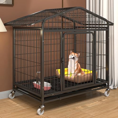 RUYICZB Hundekäfig Hundebox Für Zuhause Hundetransportbox Gitterbox Hund Mit Bodenschale Türen Rollen Haustierkäfig Outdoor Indoor Für Kleine Und Mittlere Hunde,Schwarz,33.5" Lx23.6 Wx36.6 H von RUYICZB