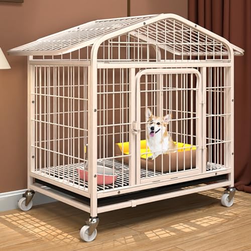 RUYICZB Hundekäfig Hundebox Für Zuhause Hundetransportbox Gitterbox Hund Mit Bodenschale Türen Rollen Haustierkäfig Outdoor Indoor Für Kleine Und Mittlere Hunde,Weiß,27.5" Lx20.5 Wx30.7 H von RUYICZB