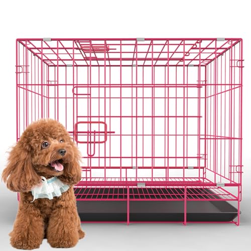 RUYICZB Hundekäfig Hundetransportbox Klappbar Hundebox Für Zuhause Gitterbox Hund Hundegitterbox Mit 2 Türen Und Tablett Hundetransportkäfig Tiertransportbox,Rosa,13.8" Lx9.8 Wx13 H von RUYICZB