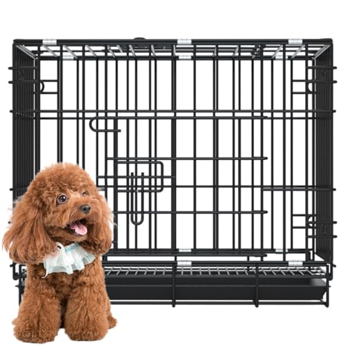 RUYICZB Hundekäfig Hundetransportbox Klappbar Hundebox Für Zuhause Gitterbox Hund Hundegitterbox Mit 2 Türen Und Tablett Hundetransportkäfig Tiertransportbox,Schwarz,13.8" Lx9.8 Wx13 H von RUYICZB