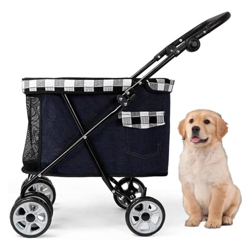 RUYICZB Hundekäfig-Jogger-Kinderwagen, Hundebuggy mit atmungsaktivem und sichtbarem Netz, zusammenklappbarer Haustier-Kinderwagen mit 4 Rädern,Schwarz von RUYICZB