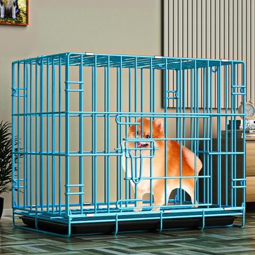 RUYICZB Hundekäfig Klappbar, Hundebox Für Zuhause, Doppelbox Hundegitterbox Hundetransportkäfig Tiertransportbox Hundehütte Outdoor Indoor Mit Bodenschale,Blau,20.5" Lx13.8 Wx16.9 H von RUYICZB