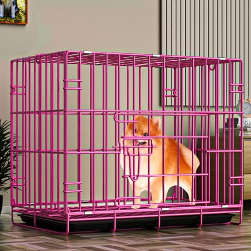 RUYICZB Hundekäfig Klappbar, Hundebox Für Zuhause, Doppelbox Hundegitterbox Hundetransportkäfig Tiertransportbox Hundehütte Outdoor Indoor Mit Bodenschale,Rosa,20.5" Lx13.8 Wx16.9 H von RUYICZB