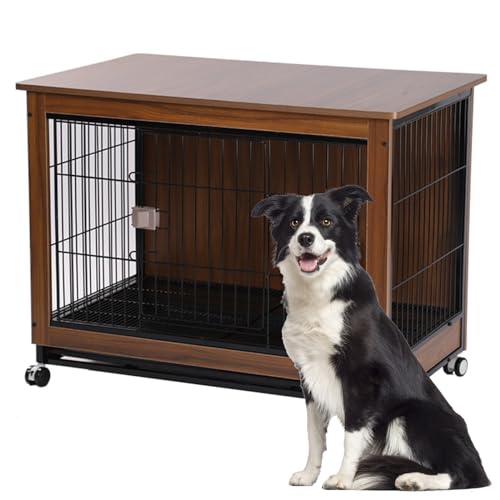 RUYICZB Hundekäfig Möbel, Hundebox Hundekäfig Für Zuhause Mit Rädern Beistelltisch Moderne Hundehütte Indoor Hundegitterbox Herausnehmbares Tablett Für Kleine Mittlere Hunde,Braun,30.7" Lx22 Wx25.6 H von RUYICZB