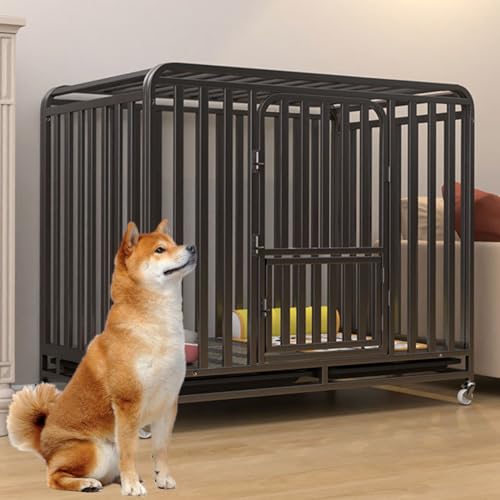 RUYICZB Hundekäfig Schwerlast Hundebox Für Zuhause Hundetransportkäfig Mit Bodenschale & Rollen, Haustierkäfig Outdoor Indoor Für Große Mittelgrosse Hunde Dog Crate Hundehütte,37.4" Lx25.6 Wx33.5 H von RUYICZB