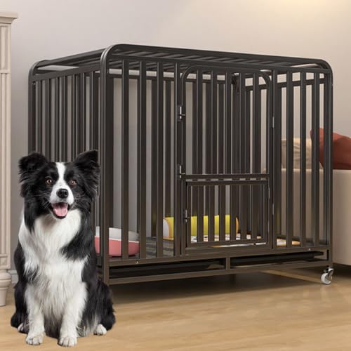 RUYICZB Hundekäfig Schwerlast Hundebox Für Zuhause Hundetransportkäfig Mit Bodenschale & Rollen, Haustierkäfig Outdoor Indoor Für Große Mittelgrosse Hunde Dog Crate Hundehütte,43.3" Lx28.3 Wx37.4 H von RUYICZB