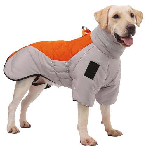 RUYICZB Hundemantel Für Kaltes Wetter, Wasserdichter Hundepullover Reflektierender Hundejacken, Winterweste Für Mittelgroße Hunde Mit Geschirr & D-Ringen Hundekleidung,Orange,5XL von RUYICZB