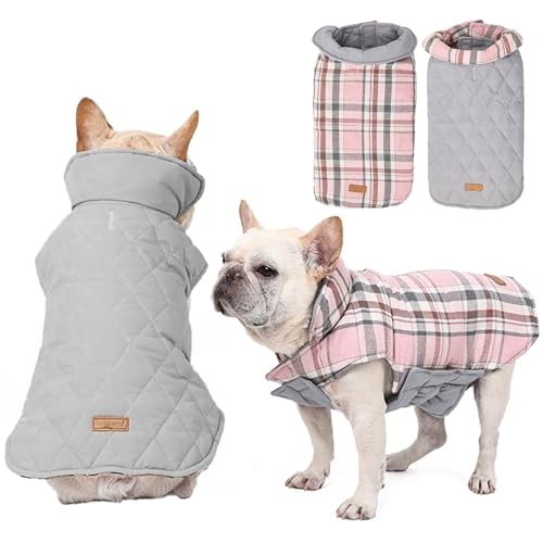 RUYICZB Hundemantel Winter, Hundejacke Für Kleine Mittlere Große Hunde, Hundemantel Wasserdicht Und Warm, Outdoor Hundemantel Mit Geschirr Loch Karierte Wendejacke,Rosa,3XL von RUYICZB