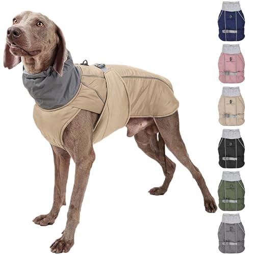 RUYICZB Hundemantel Winter Wärme Hundejacke Für Kleine Mittlere Große Hunde Hundebekleidung, Wasserdicht Winddicht Wintermantel, Reflektierend Hunde Winterjacke,Beige,XXL von RUYICZB