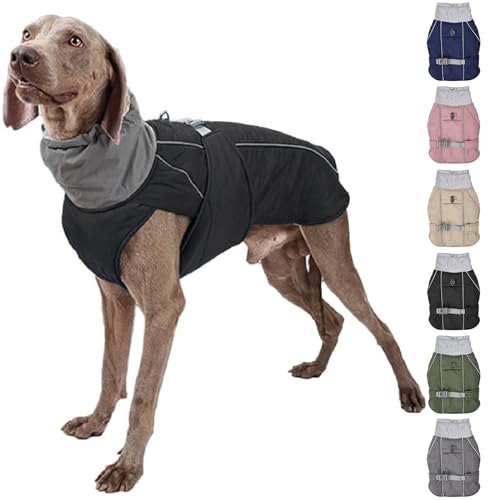 RUYICZB Hundemantel Winter Wärme Hundejacke Für Kleine Mittlere Große Hunde Hundebekleidung, Wasserdicht Winddicht Wintermantel, Reflektierend Hunde Winterjacke,Schwarz,XXL von RUYICZB