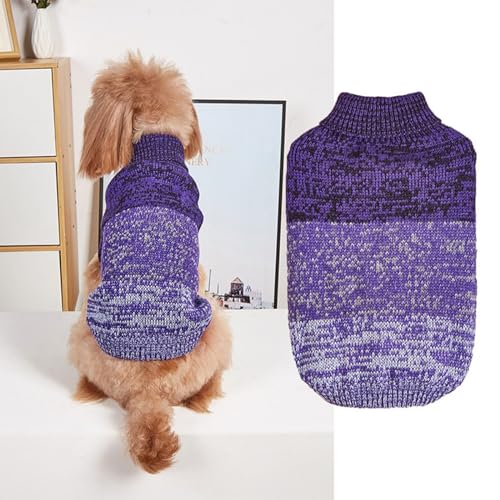 RUYICZB Hundepullover Für Kleine Mittelgroße Hunde, Warme Haustierpullover Herbst Winter Hundebekleidung, Dicker Pullover Welpe Katze Rollkragenpullover Für Hunde Weihnachtsbekleidung,Lila,S von RUYICZB