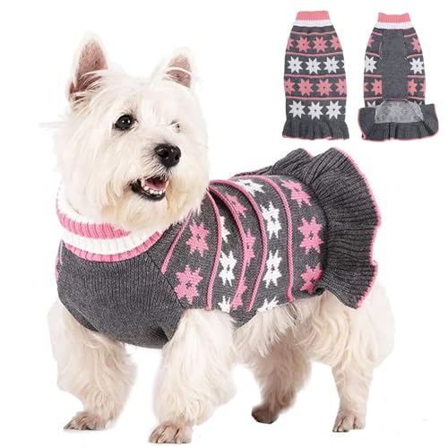 RUYICZB Hundepullover Mit Rollkragen, Schneeflockenmuster, Dicke, Warme Winterkleidung Für Haustiere, Gestrickter Pullover Für Welpen, Weihnachtliches Hundeoutfit, Kleidung,XL von RUYICZB