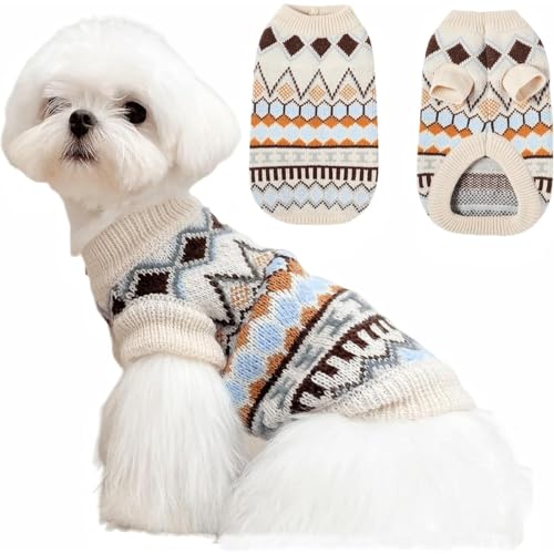 RUYICZB Hundepullover Weiche Warme Hundekleidung Gestrickter Katzenpullover Klassischer Dicker Haustier Niedliche Winter Welpe Kätzchen Pullover Für Kleine Mittelgroße Mädchen Junge,Beige,M von RUYICZB