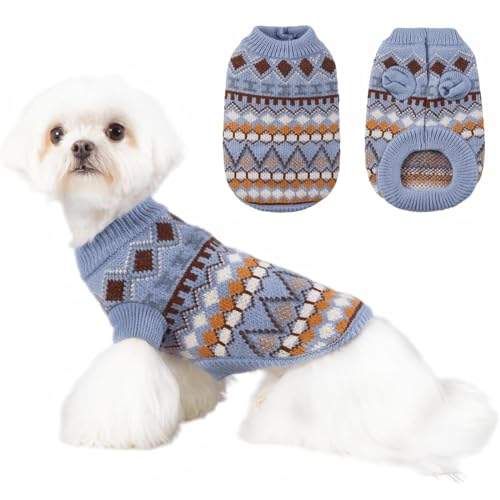 RUYICZB Hundepullover Weiche Warme Hundekleidung Gestrickter Katzenpullover Klassischer Dicker Haustier Niedliche Winter Welpe Kätzchen Pullover Für Kleine Mittelgroße Mädchen Junge,Blau,L von RUYICZB