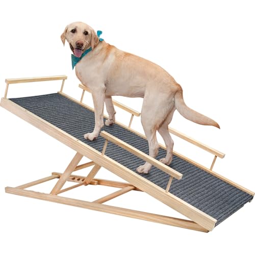 RUYICZB Hunderampe, Hundetreppe Aus Holz, Einstellbar 33-50 cm, Tragbare Katzen Rampe Für Bett Sofa, Hundetreppe Für Hoch Bett, rutschfeste Haustiertreppe Bis Zu 100 Pfund Tragkraft von RUYICZB